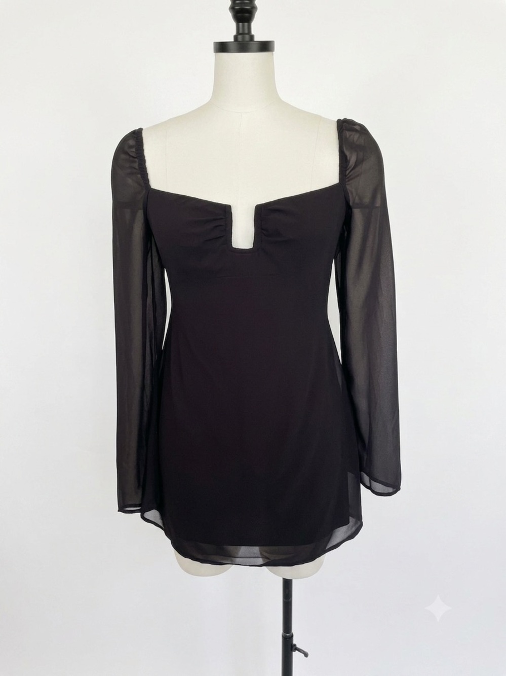 Princess Polly Monologue Mini Dress Long Sleeve Split Bust Black US 8